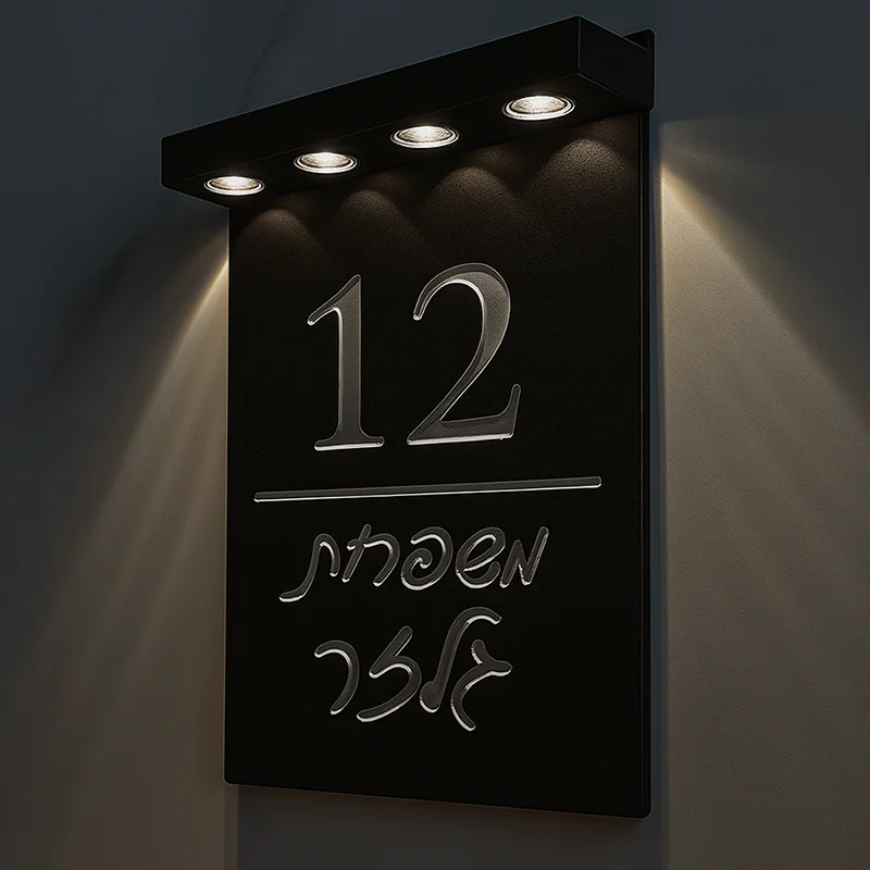 שלט מספר בית סולארי אקריל מואר – עיצוב בהתאמה אישית